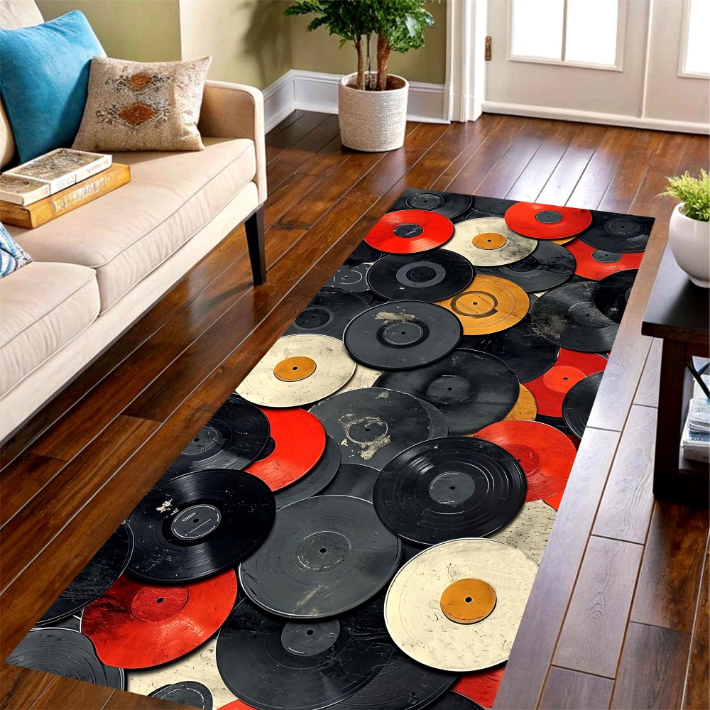 Commercial Kitchen Vinyl Flooring - Tappeto vintage con stampa di dischi