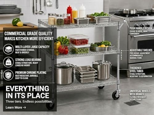 Carrello da Cucina a 3 Ripiani - Commercial Kitchen On Wheels recensione e prezzo